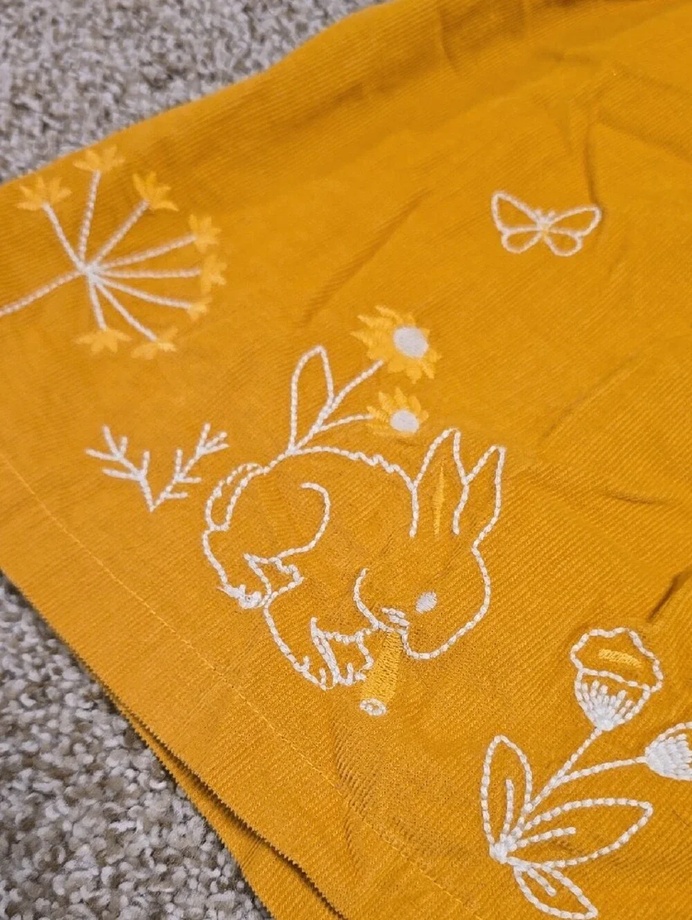 Girls' Mustard Yellow, Corduroy, Button-Front Dress with Woodland Embroidery 🦔